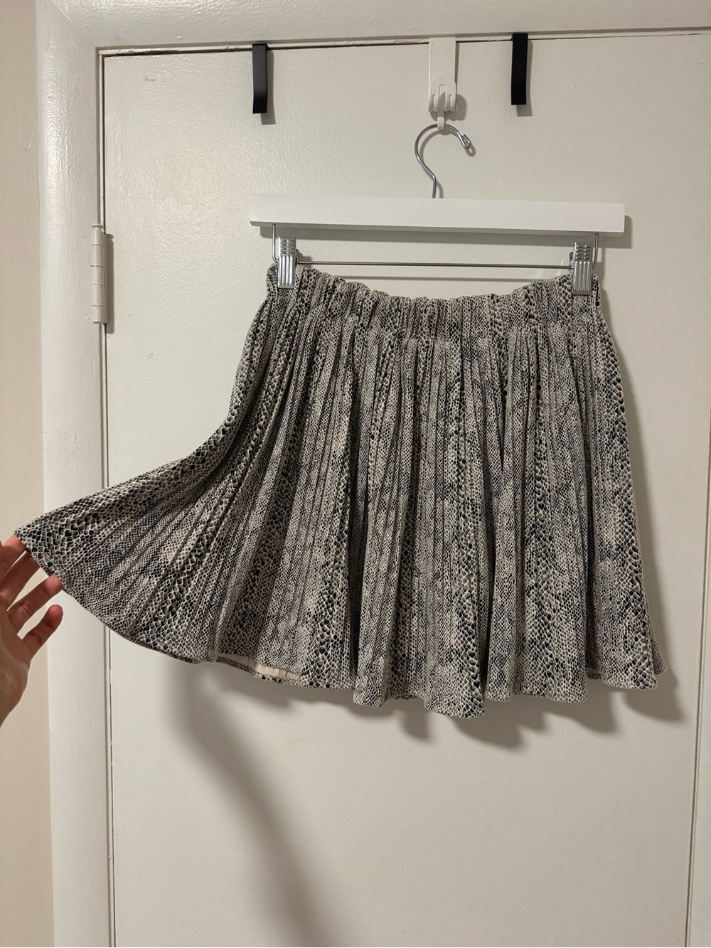 fab'rik Black and Cream Pleated Snake-Print Skater Skirt